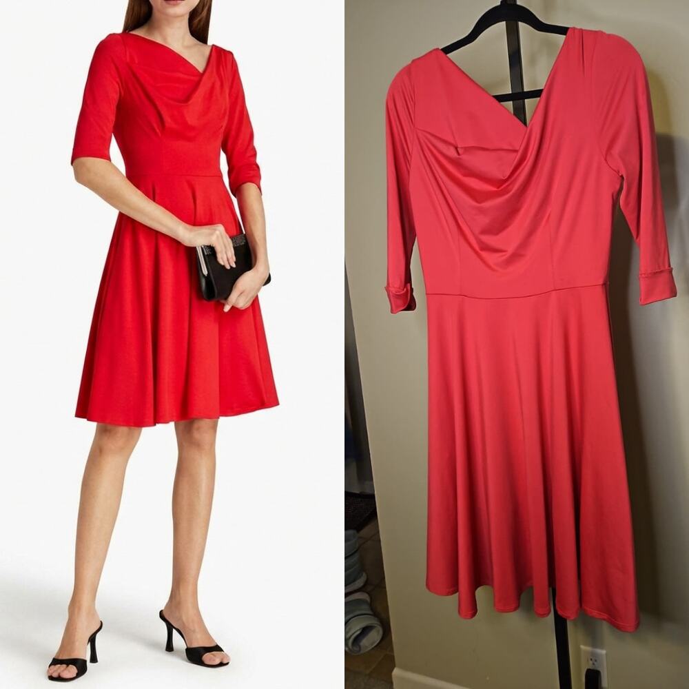 Black Halo Jackie O Swing Dress Red Pop Small NWT | Draped Jersey Fit & Flare - Picture 1 of 6